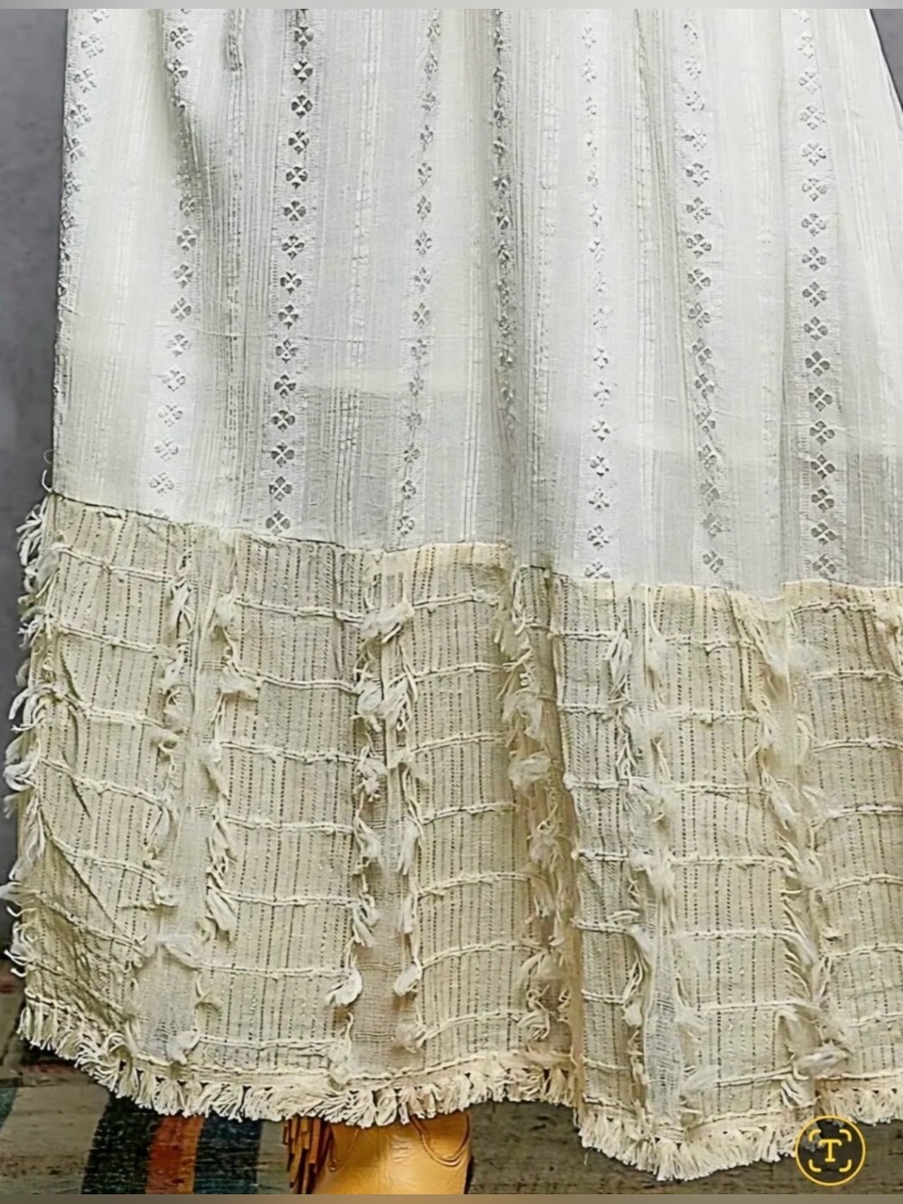 H058 New POL L ptp 17-20 Ivory Boho Maxi Dress with Tassel Tie Beautiful - Picture 6 of 16